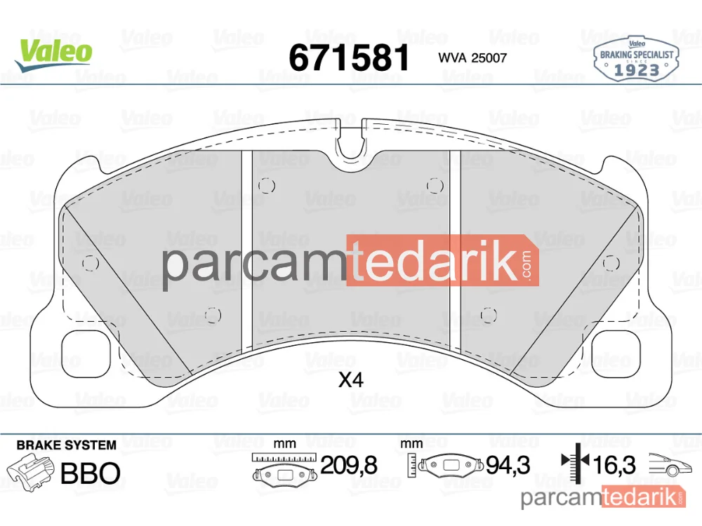 671581 | Fren Balatası — Porsche Cayenne, Porsche Panamera, Porsche Macan